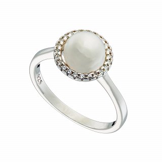 Oxzen ασημένιο δαχτυλίδι με πέρλα και λευκά ζιργκόν
