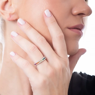 Oxzen ασημένιο δαχτυλίδι σειρέ με πολύχρωμα ζιργκόν