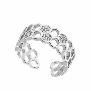 Oxzen δαχτυλίδι ασημένιο free size με λευκά ζιργκόν