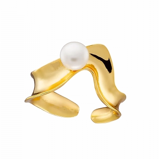 Oxzen δαχτυλίδι χειροποίητο ασημένιο επιχρυσωμένο με πέρλα