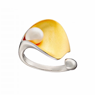 Oxzen δαχτυλίδι χειροποίητο ασημένιο επιχρυσωμένο με πέρλα