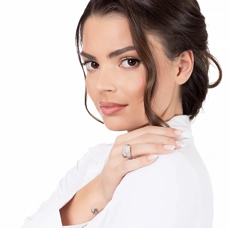 Oxzen ασημένιο δαχτυλίδι με λευκά ζιργκόν