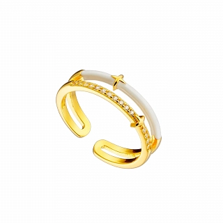 Oxzen ασημένιο δαχτυλίδι με λευκό σμάλτο free size