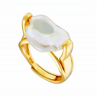 Oxzen ασημένιο δαχτυλίδι επιχρυσωμένο χειροποίητο με πέρλα ακανόνιστη free size