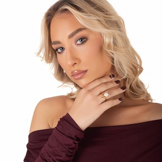 Oxzen ασημένιο δαχτυλίδι επιχρυσωμένο χειροποίητο με πέρλα free size