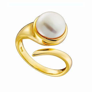 Oxzen ασημένιο δαχτυλίδι επιχρυσωμένο χειροποίητο με πέρλα free size