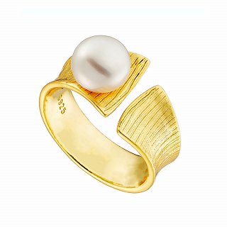 Oxzen ασημένιο δαχτυλίδι επιχρυσωμένο χειροποίητο με πέρλα free size