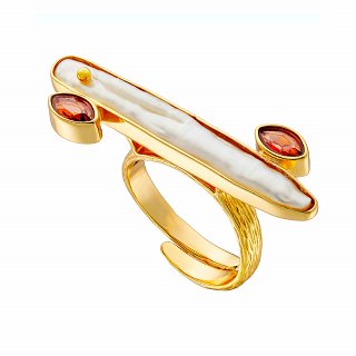 Oxzen ασημένιο δαχτυλίδι επιχρυσωμένο χειροποίητο με πέρλα ακανόνιστη free size