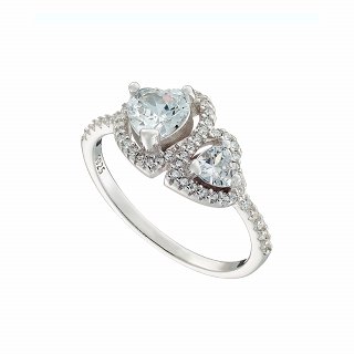 Oxzen ασημένιο δαχτυλίδι με διπλή καρδιά ζιργκόν