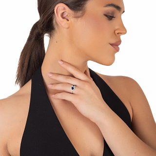 Oxzen ασημένιο δαχτυλίδι με διπλή καρδιά ζιργκόν