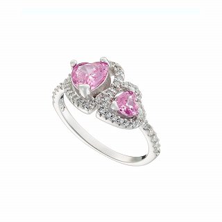 Oxzen ασημένιο δαχτυλίδι με διπλή καρδιά ζιργκόν