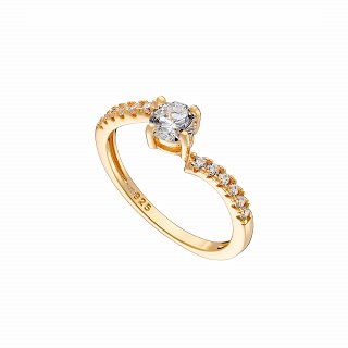 Oxzen ασημένιο δαχτυλίδι μονόπετρο χρυσό με λευκά ζιργκόν