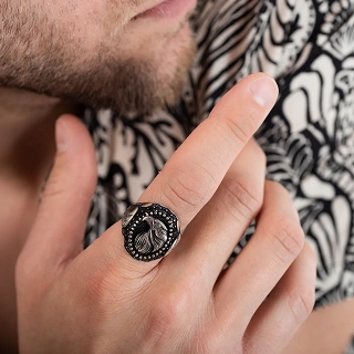 Oxzen ανδρικό δαχτυλίδι ασημένιο, σκαλιστό με αετό