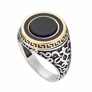 Oxzen δαχτυλίδι ανδρικό από ασήμι, ασημόχρυσο με πέτρα αχάτη