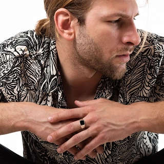 Oxzen ασημένιο δαχτυλίδι ανδρικό, με αχάτη μαύρο