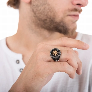 Oxzen ασημένιο ανδρικό δαχτυλίδι, με πυξίδα