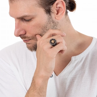 Oxzen ασημένιο ανδρικό δαχτυλίδι, με πυξίδα