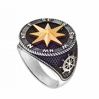 Oxzen ασημένιο ανδρικό δαχτυλίδι, με πυξίδα