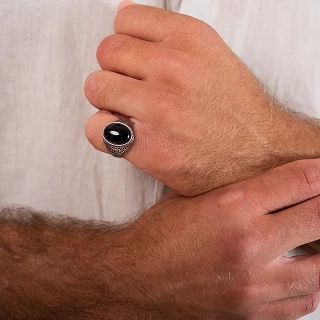 Oxzen δαχτυλίδι ανδρικό ασημένιο, με πέτρα αχάτη