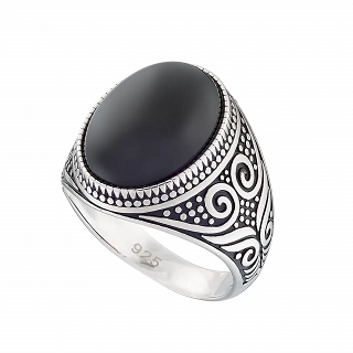 Oxzen δαχτυλίδι ανδρικό ασημένιο, με πέτρα αχάτη