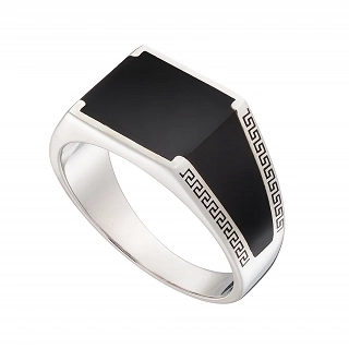 Oxzen ανδρικό δαχτυλίδι από ασήμι επιπλατινωμέμο με μαύρη πέτρα