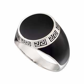 Oxzen ανδρικό δαχτυλίδι από ασήμι επιπλατινωμέμο με στρογγυλή μαύρη πέτρα αχάτη