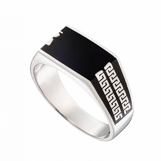 Oxzen ανδρικό δαχτυλίδι από ασήμι επιπλατινωμένο με μαύρη πέτρα