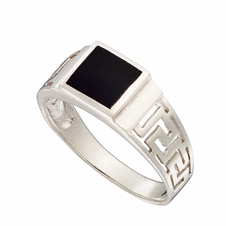 Oxzen ασημένιο ανδρικό δαχτυλίδι επιπλατινωμένο με τετράγωνη μαύρη πέτρα αχάτη