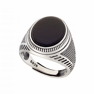 Oxzen ανδρικό δαχτυλίδι ασημένιο με μαύρο αχάτη free size