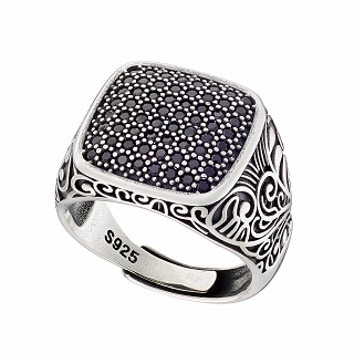 Oxzen ανδρικό δαχτυλίδι ασημένιο με μαύρα ζιργκόν free size