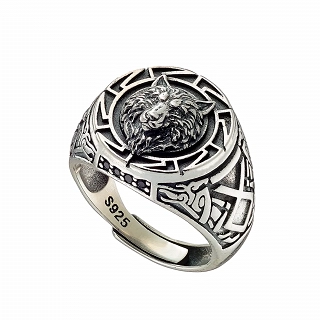 Oxzen ανδρικό δαχτυλίδι ασημένιο με σκαλισμένο λύκο free size