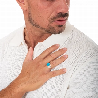 Oxzen ανδρικό δαχτυλίδι ασημένιο τετράγωνο με ορυκτή πέτρα