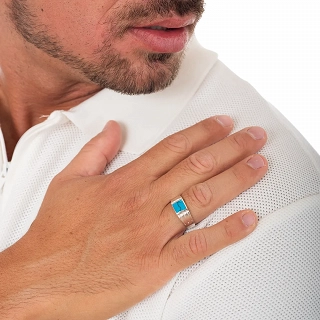 Oxzen ανδρικό δαχτυλίδι ασημένιο τετράγωνο με μαύρη ορυκτή πέτρα