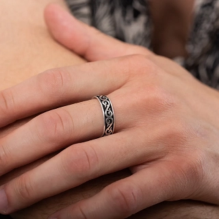 Oxzen βέρα ασημένια Unisex με σκάλισμα