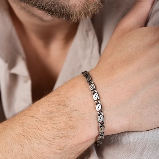 Oxzen ανδρικό βραχιόλι από ασήμι, ματ αντικέ πλάτους 6mm