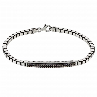 Oxzen ανδρικό βραχιόλι από ασήμι 925, ταυτότητα ματ αντικέ πλάτους 5mm με μαύρα ζιργκόν