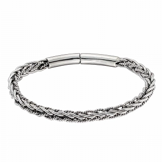 Oxzen ανδρικό βραχιόλι από ασήμι, πλεκτό χειροποίητο με κούμπωμα ασφαλείας