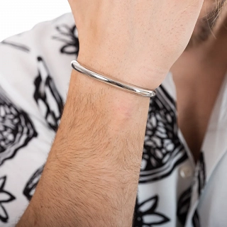 Oxzen βραχιόλι Unisex από ασήμι 925 επιπλατινωμένη σταθερή χειροπέδα οβάλ 6mm με κούμπωμα