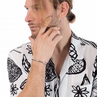 Oxzen βραχιόλι Unisex από ασήμι 925 επιπλατινωμένη σταθερή χειροπέδα οβάλ 6mm με κούμπωμα