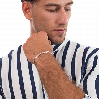 Oxzen ανδρικό βραχιόλι από ασήμι 925 επιπλατινωμένη αλυσίδα Gourmet πλάτους 4mm