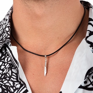 Oxzen κολιέ από ασήμι, ξίφος με δέρμα με ασημένια κουμπώματα