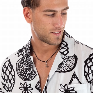 Oxzen κολιέ από ασήμι, μικρή άγκυρα με δέρμα με ασημένια κουμπώματα