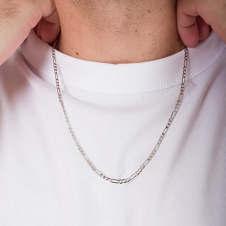 Oxzen ανδρική αλυσίδα ασημένια επιπλατινωμένη, Figaro 3.5mm
