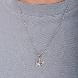 Oxzen ανδρικό κολιέ με αλυσίδα από ασήμι τιμόνι πλοίου