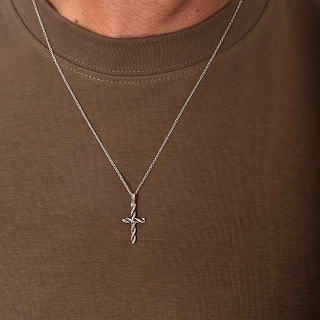 Oxzen ασημένιος ανδρικός σταυρός με αλυσίδα