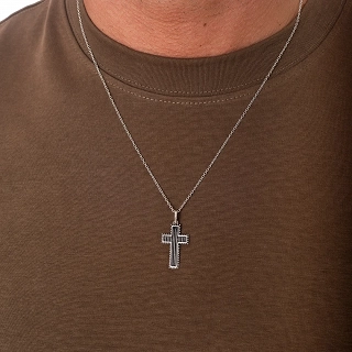Oxzen ασημένιος ανδρικός σταυρός με αλυσίδα