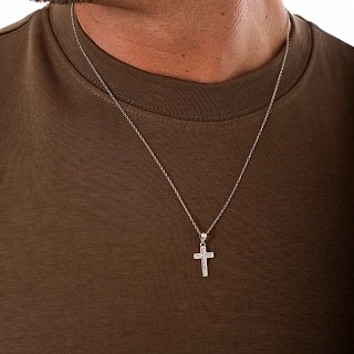 Oxzen ασημένιος ανδρικός σταυρός με αλυσίδα με τον εσταυρωμένο