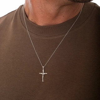 Oxzen ασημένιος ανδρικός σταυρός με αλυσίδα με τον εσταυρωμένο
