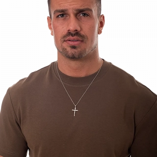 Oxzen ασημένιος ανδρικός σταυρός με αλυσίδα με τον εσταυρωμένο