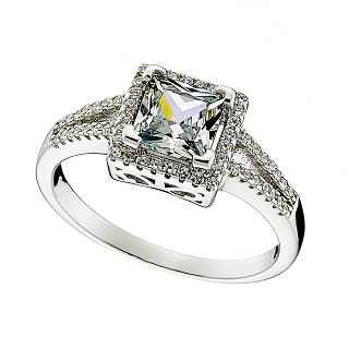 Oxzen δαχτυλίδι ασημένιο με μεγάλη τετράγωνη πέτρα ζιργκόν